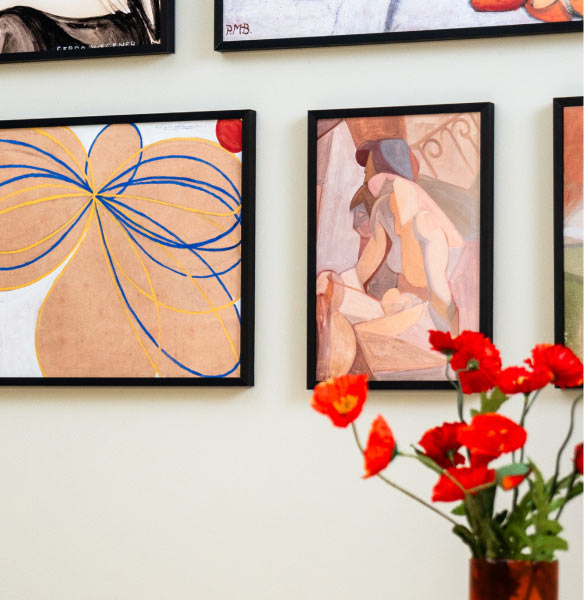 Three abstract prints with poppies